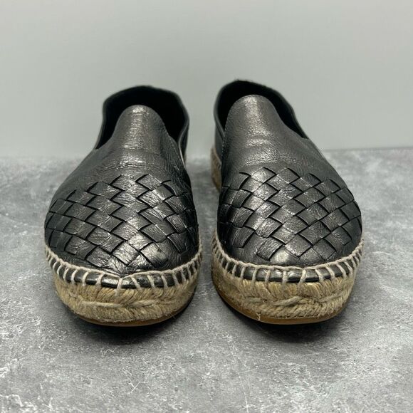 Bottega Veneta Metallic Gray Intrecciato Leather Slip On Espadrille Flats Size 3 - Picture 3 of 13